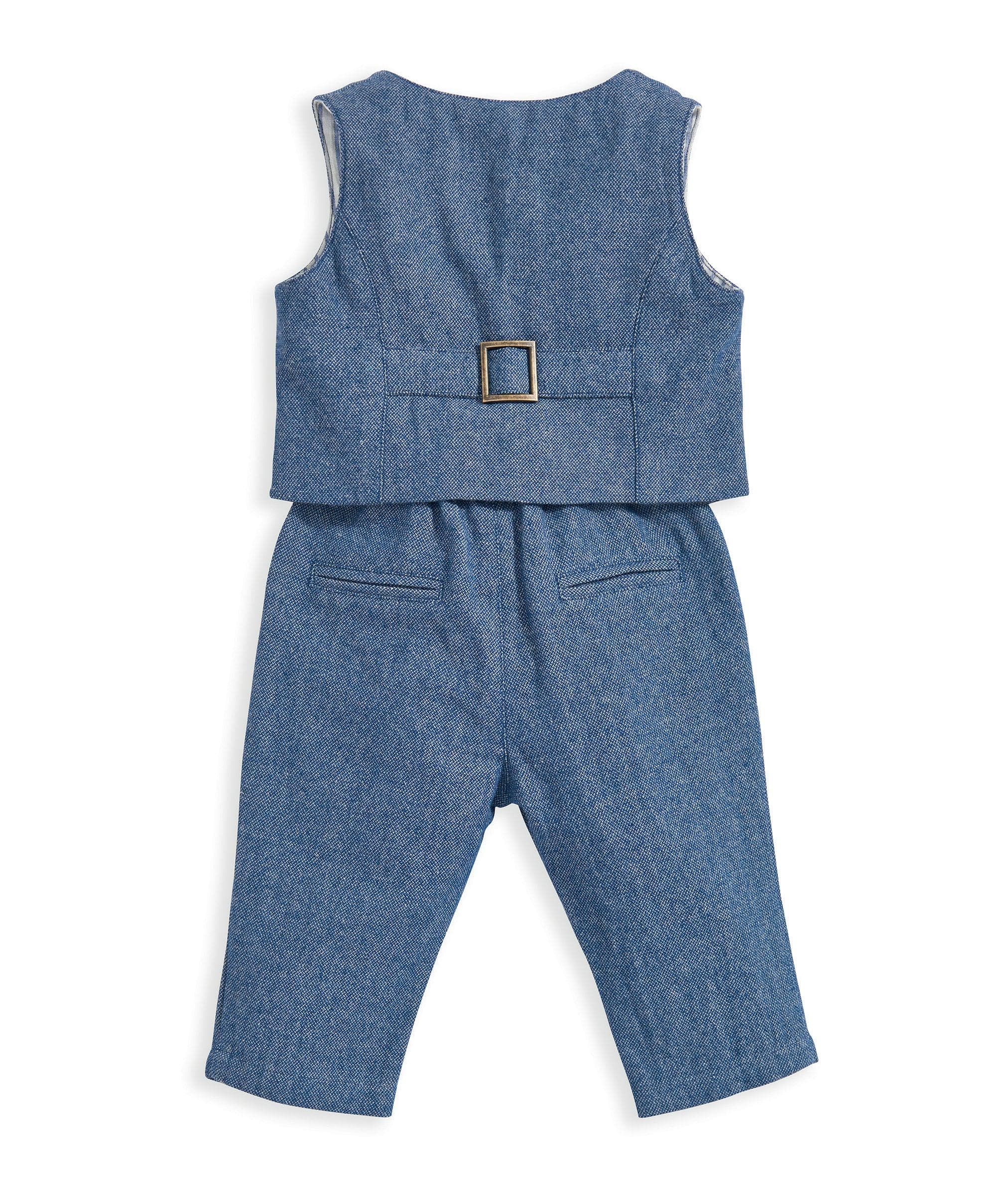 Woven Waistcoat & Trouser Outfit Set - Blue - Image 3