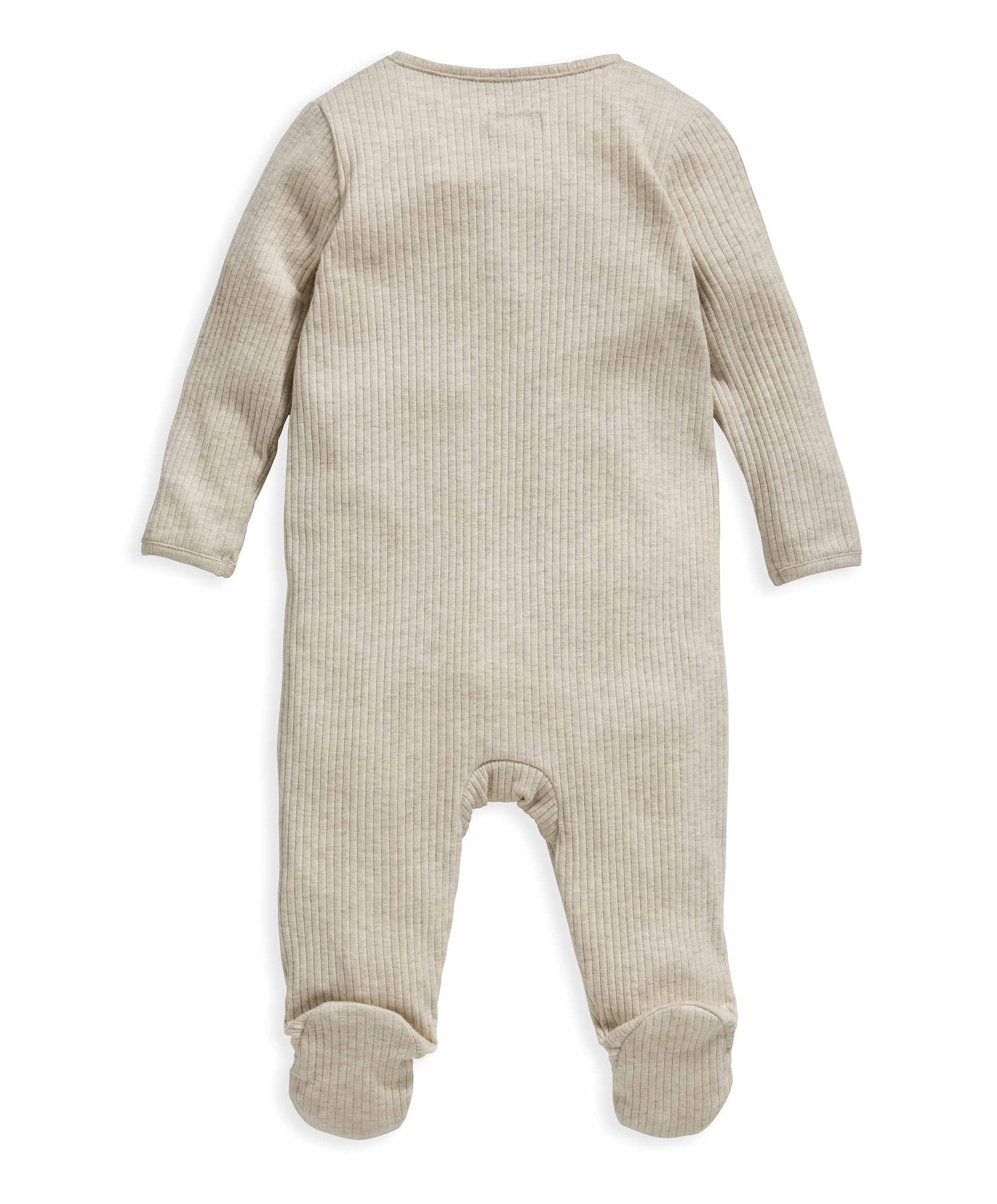 Organic Cotton Ribbed Sleepsuit - Oatmeal - Image 4